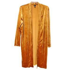 Rue21 Crushed Velvet Cardigan Open Jacket Shawl Collar Golden Yellow Womens L